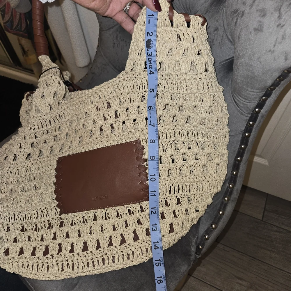 BCBG Generation Tan and Brown Raffia Tote Bag NEW - Picture 15 of 15